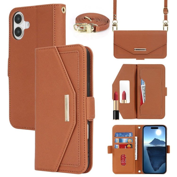 Custodia per telefono in pelle con cordino a tracolla e texture incrociata, For iPhone 16 Plus, For iPhone 16, For iPhone 15 Pro Max, For iPhone 15 Pro