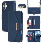 Custodia per telefono in pelle con cordino a tracolla e texture incrociata, For iPhone 16 Plus, For iPhone 16, For iPhone 15 Pro Max, For iPhone 15 Pro