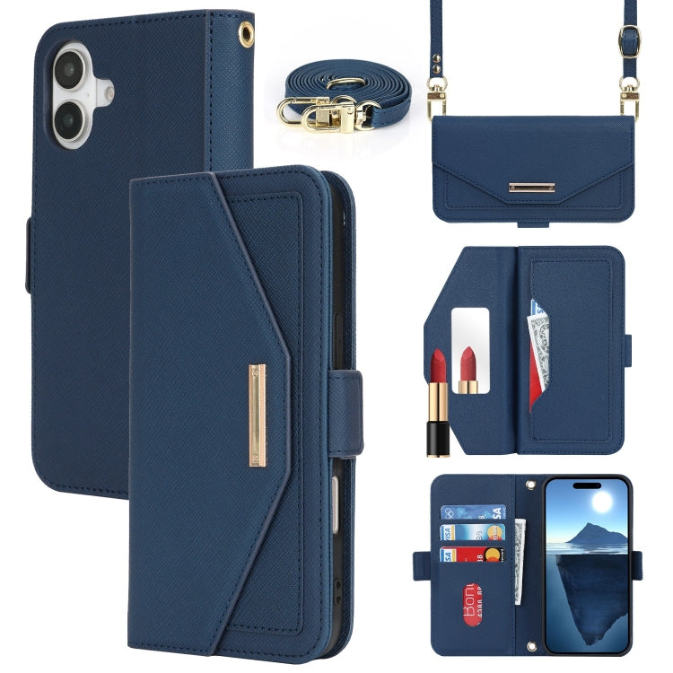 Custodia per telefono in pelle con cordino a tracolla e texture incrociata, For iPhone 16 Plus, For iPhone 16, For iPhone 15 Pro Max, For iPhone 15 Pro