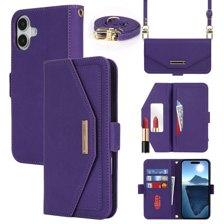 Custodia per telefono in pelle con cordino a tracolla e texture incrociata, For iPhone 16 Plus, For iPhone 16, For iPhone 15 Pro Max, For iPhone 15 Pro