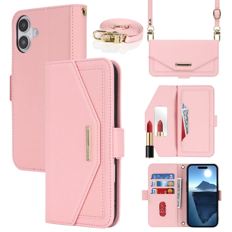 Custodia per telefono in pelle con cordino a tracolla e texture incrociata, For iPhone 16 Plus, For iPhone 16, For iPhone 15 Pro Max, For iPhone 15 Pro