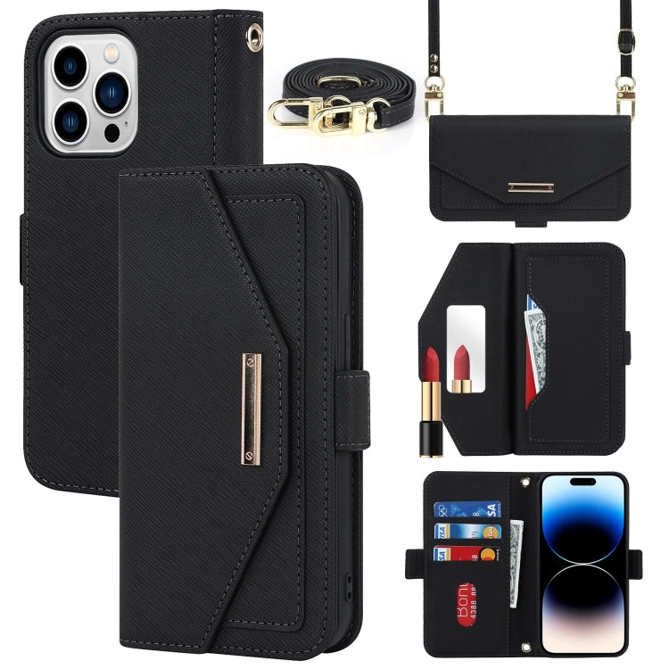 Custodia per telefono in pelle con cordino a tracolla e texture incrociata, For iPhone 16 Plus, For iPhone 16, For iPhone 15 Pro Max, For iPhone 15 Pro