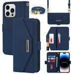 Custodia per telefono in pelle con cordino a tracolla e texture incrociata, For iPhone 16 Plus, For iPhone 16, For iPhone 15 Pro Max, For iPhone 15 Pro