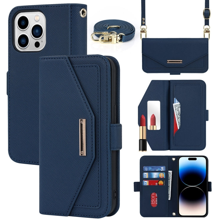 Custodia per telefono in pelle con cordino a tracolla e texture incrociata, For iPhone 16 Plus, For iPhone 16, For iPhone 15 Pro Max, For iPhone 15 Pro