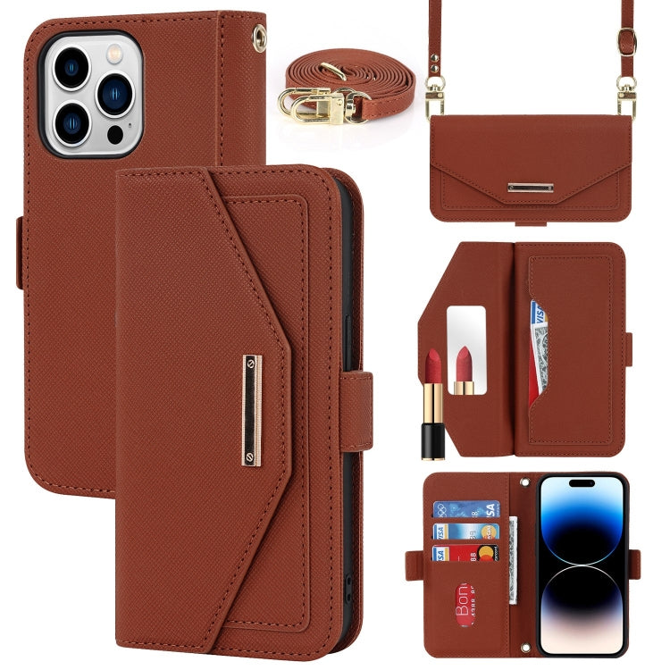 Custodia per telefono in pelle con cordino a tracolla e texture incrociata, For iPhone 16 Plus, For iPhone 16, For iPhone 15 Pro Max, For iPhone 15 Pro