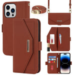 Custodia per telefono in pelle con cordino a tracolla e texture incrociata, For iPhone 16 Plus, For iPhone 16, For iPhone 15 Pro Max, For iPhone 15 Pro