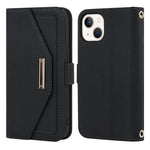 Custodia per telefono in pelle con cordino a tracolla e texture incrociata, For iPhone 15 Plus, For iPhone 15