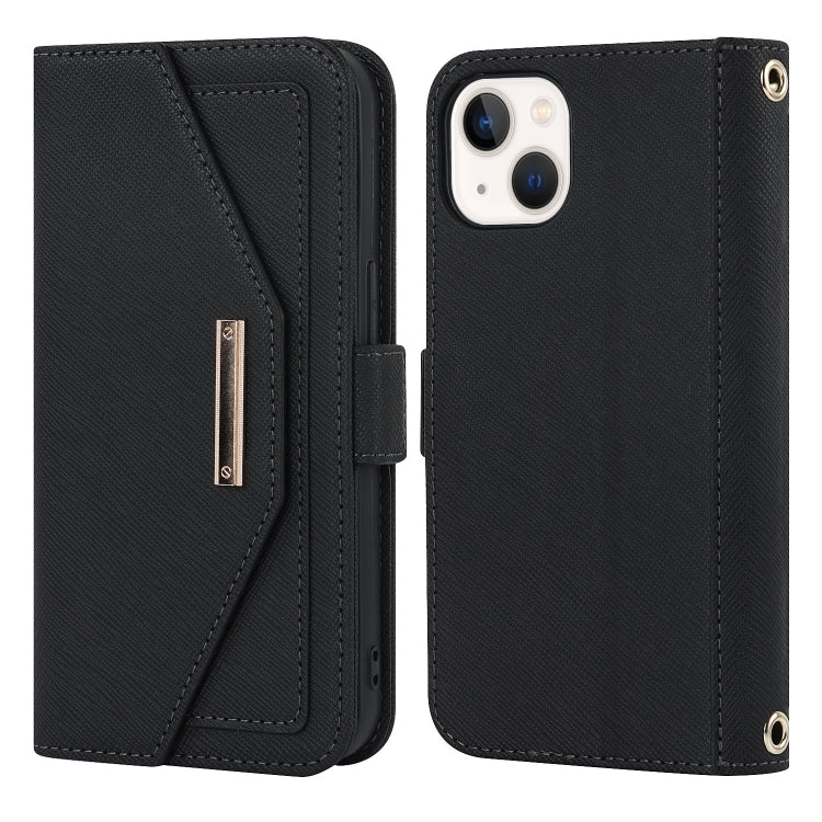 Custodia per telefono in pelle con cordino a tracolla e texture incrociata, For iPhone 15 Plus, For iPhone 15
