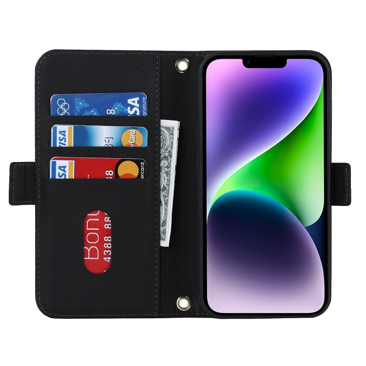 Custodia per telefono in pelle con cordino a tracolla e texture incrociata, For iPhone 15 Plus, For iPhone 15