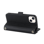 Custodia per telefono in pelle con cordino a tracolla e texture incrociata, For iPhone 15 Plus, For iPhone 15