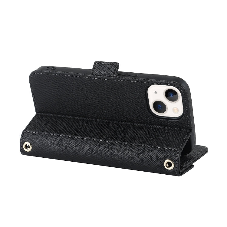 Custodia per telefono in pelle con cordino a tracolla e texture incrociata, For iPhone 15 Plus, For iPhone 15