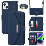 Custodia per telefono in pelle con cordino a tracolla e texture incrociata, For iPhone 15 Plus, For iPhone 15