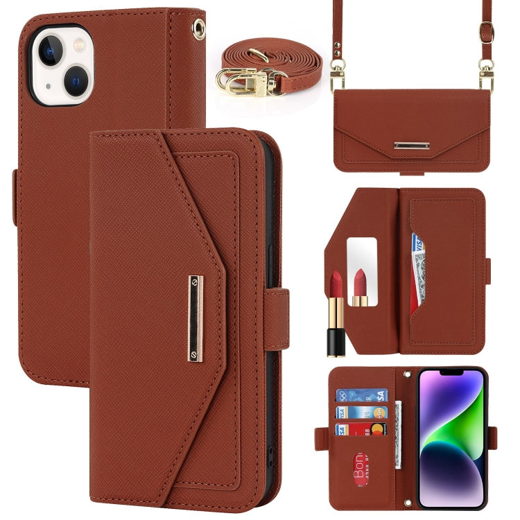 Custodia per telefono in pelle con cordino a tracolla e texture incrociata, For iPhone 15 Plus, For iPhone 15