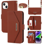Custodia per telefono in pelle con cordino a tracolla e texture incrociata, For iPhone 15 Plus, For iPhone 15