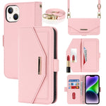 Custodia per telefono in pelle con cordino a tracolla e texture incrociata, For iPhone 15 Plus, For iPhone 15