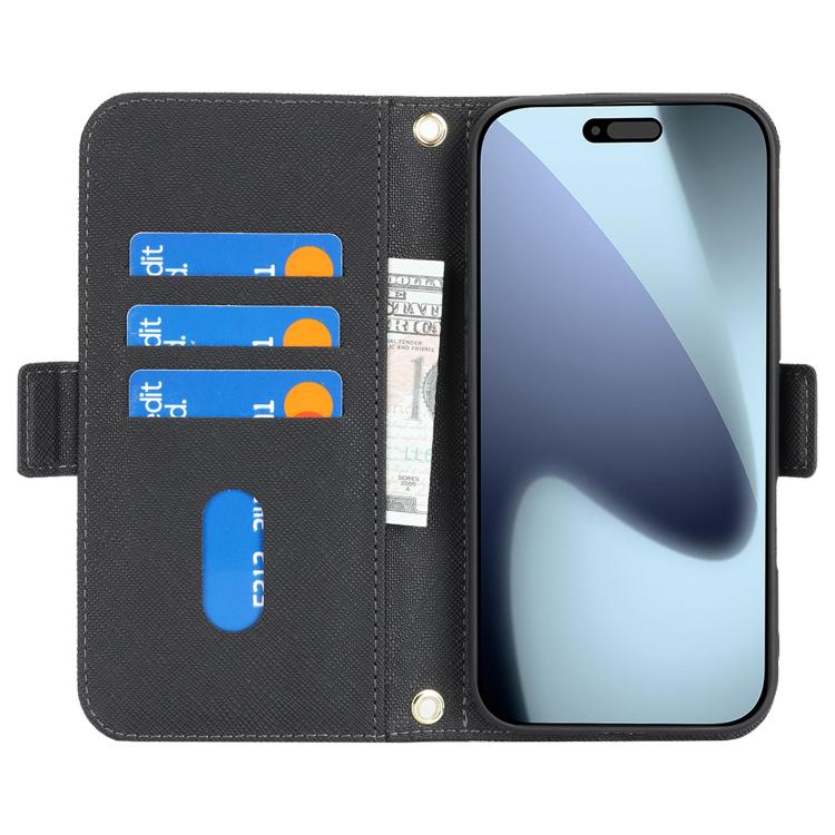 Custodia per telefono in pelle con cordino a tracolla e texture incrociata, For iPhone 17 Pro Max, For iPhone 17 Pro, For iPhone 16 Pro Max, For iPhone 16 Pro