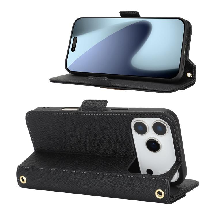Custodia per telefono in pelle con cordino a tracolla e texture incrociata, For iPhone 17 Pro Max, For iPhone 17 Pro, For iPhone 16 Pro Max, For iPhone 16 Pro