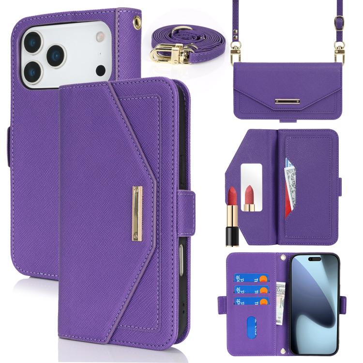 Custodia per telefono in pelle con cordino a tracolla e texture incrociata, For iPhone 17 Pro Max, For iPhone 17 Pro, For iPhone 16 Pro Max, For iPhone 16 Pro