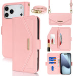 Custodia per telefono in pelle con cordino a tracolla e texture incrociata, For iPhone 17 Pro Max, For iPhone 17 Pro, For iPhone 16 Pro Max, For iPhone 16 Pro