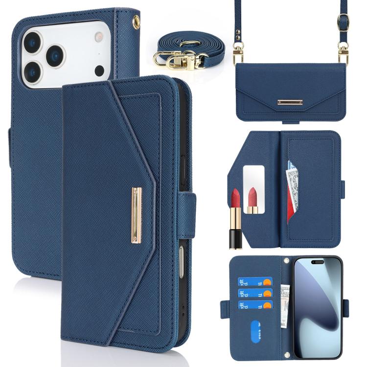 Custodia per telefono in pelle con cordino a tracolla e texture incrociata, For iPhone 17 Pro Max, For iPhone 17 Pro, For iPhone 16 Pro Max, For iPhone 16 Pro