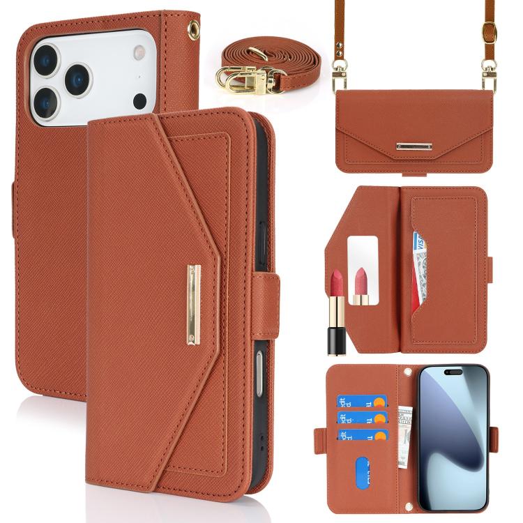 Custodia per telefono in pelle con cordino a tracolla e texture incrociata, For iPhone 17 Pro Max, For iPhone 17 Pro, For iPhone 16 Pro Max, For iPhone 16 Pro