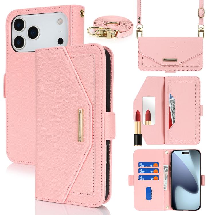 Custodia per telefono in pelle con cordino a tracolla e texture incrociata, For iPhone 17 Pro Max, For iPhone 17 Pro, For iPhone 16 Pro Max, For iPhone 16 Pro
