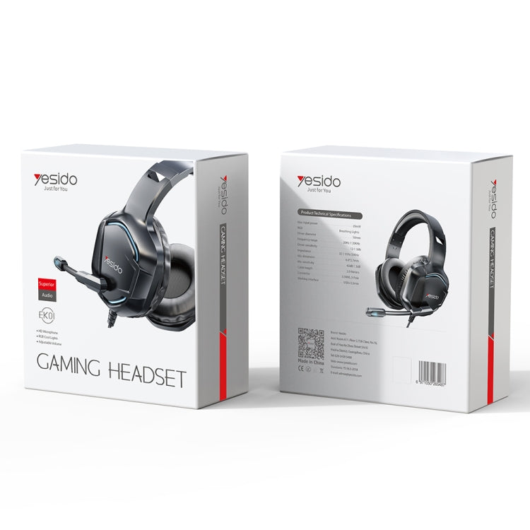 Yesido EK01 Cuffie cablate RGB da gioco con microfono montate sulla testa, EK01