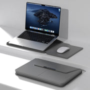 Borsa con supporto magnetico in PU per laptop multifunzionale con fodera divisa e funzione di tappetino per mouse, 15 inch, 13-14 inch