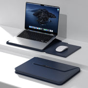 Borsa con supporto magnetico in PU per laptop multifunzionale con fodera divisa e funzione di tappetino per mouse, 15 inch, 13-14 inch
