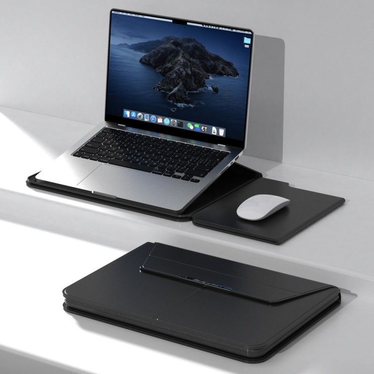 Borsa con supporto magnetico in PU per laptop multifunzionale con fodera divisa e funzione di tappetino per mouse, 15 inch, 13-14 inch