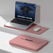 Borsa con supporto magnetico in PU per laptop multifunzionale con fodera divisa e funzione di tappetino per mouse, 15 inch, 13-14 inch