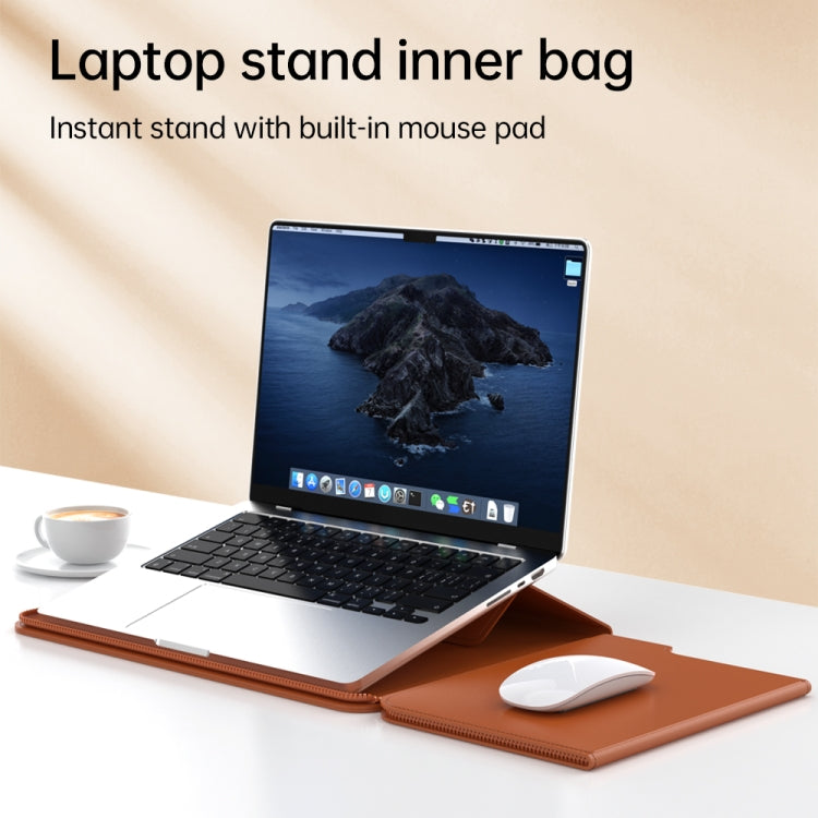 Borsa con supporto magnetico in PU per laptop multifunzionale con fodera divisa e funzione di tappetino per mouse, 15 inch, 13-14 inch