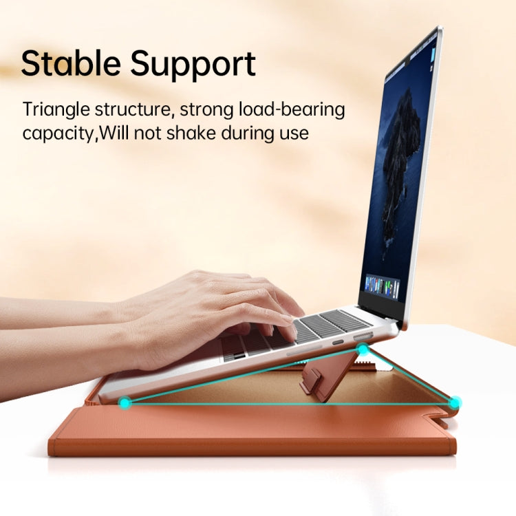 Borsa con supporto magnetico in PU per laptop multifunzionale con fodera divisa e funzione di tappetino per mouse, 15 inch, 13-14 inch