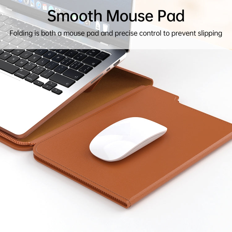 Borsa con supporto magnetico in PU per laptop multifunzionale con fodera divisa e funzione di tappetino per mouse, 15 inch, 13-14 inch