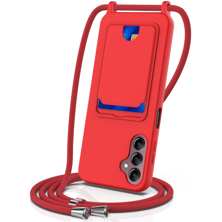 Custodia per telefono in silicone liquido tinta unita con cordino e borsa per carte integrata, For Samsung Galaxy S25 5G, For Samsung Galaxy S25+ 5G, For Samsung Galaxy S25 Ultra 5G, For Samsung Galaxy S24 FE 5G