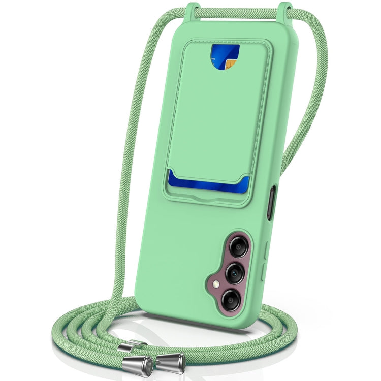 Custodia per telefono in silicone liquido tinta unita con cordino e borsa per carte integrata, For Samsung Galaxy S25 5G, For Samsung Galaxy S25+ 5G, For Samsung Galaxy S25 Ultra 5G, For Samsung Galaxy S24 FE 5G