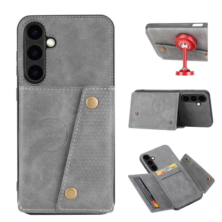 Custodia magnetica per telefono con doppia fibbia e slot per carte, For Samsung Galaxy S25 FE 5G, For Samsung Galaxy S25 Edge 5G, For Samsung Galaxy S25 5G, For Samsung Galaxy S25+ 5G