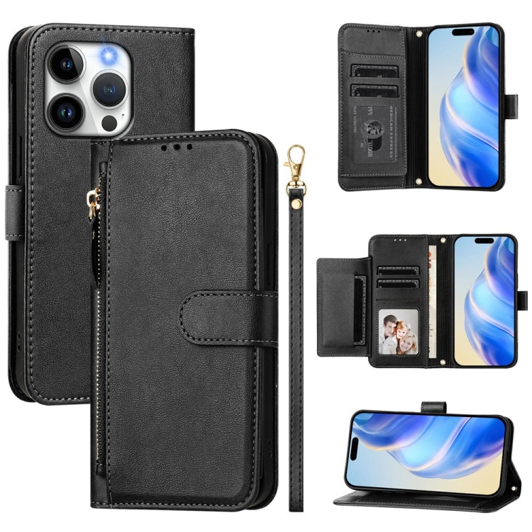 Portafoglio con cerniera e slot multi-carta Custodia per telefono in pelle, For iPhone 16, For iPhone 15 Pro Max, For iPhone 15 Pro, For iPhone 15 Plus