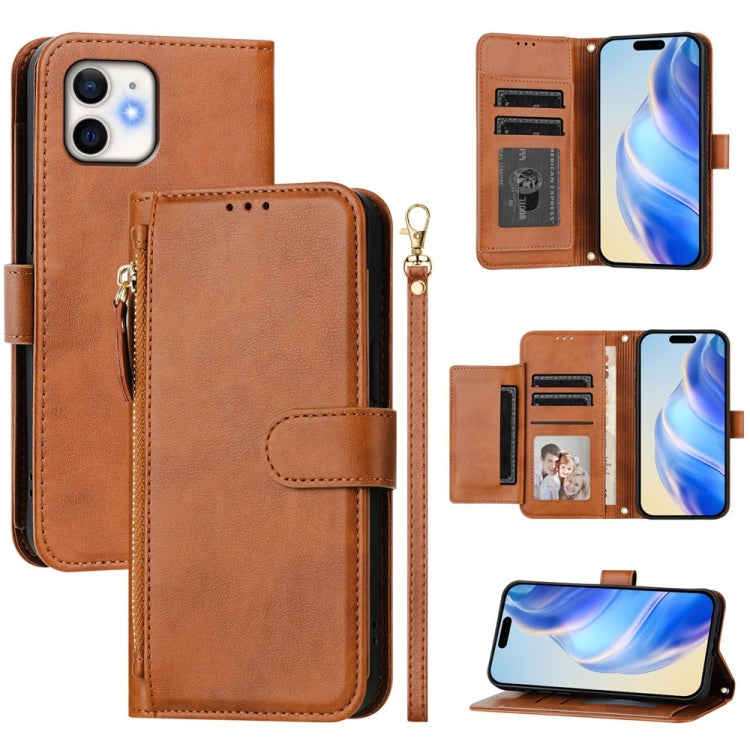 Portafoglio con cerniera e slot multi-carta Custodia per telefono in pelle, For iPhone 13 mini, For iPhone 12 / 12 Pro, For iPhone 12 Pro Max, For iPhone 12 mini