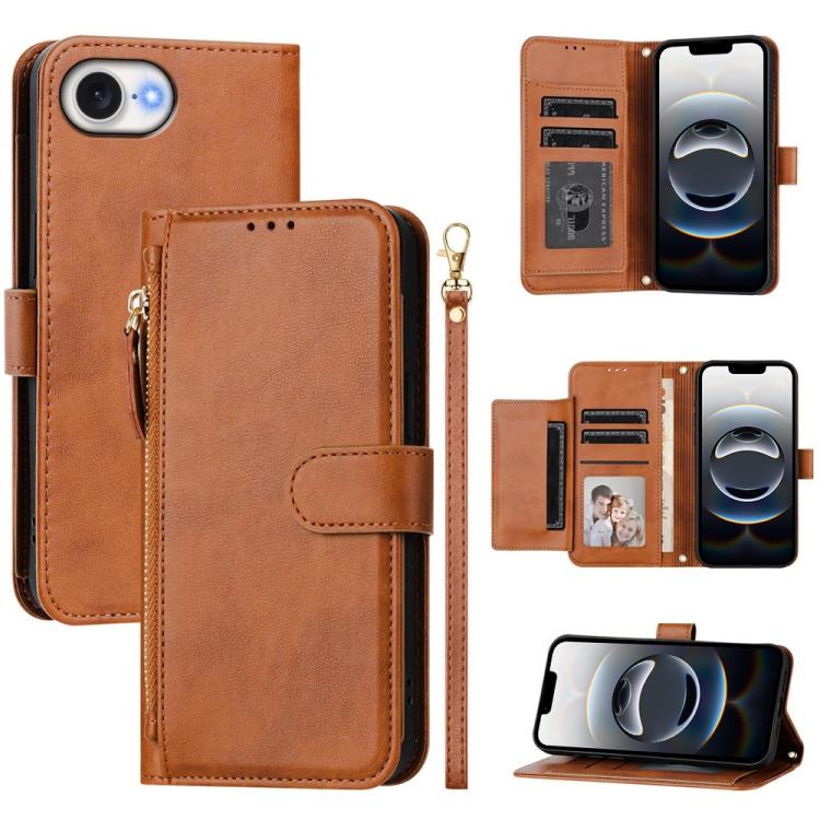 Portafoglio con cerniera e slot multi-carta Custodia per telefono in pelle, For iPhone 17e / 16e, For iPhone 17 Pro Max, For iPhone 17 Pro, For iPhone 17