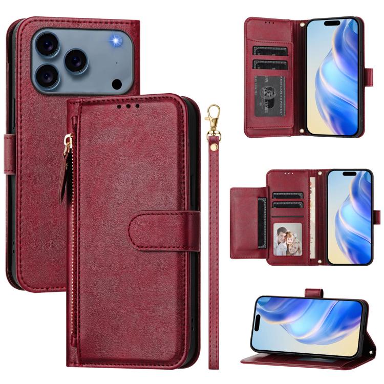 Portafoglio con cerniera e slot multi-carta Custodia per telefono in pelle, For iPhone 17e / 16e, For iPhone 17 Pro Max, For iPhone 17 Pro, For iPhone 17