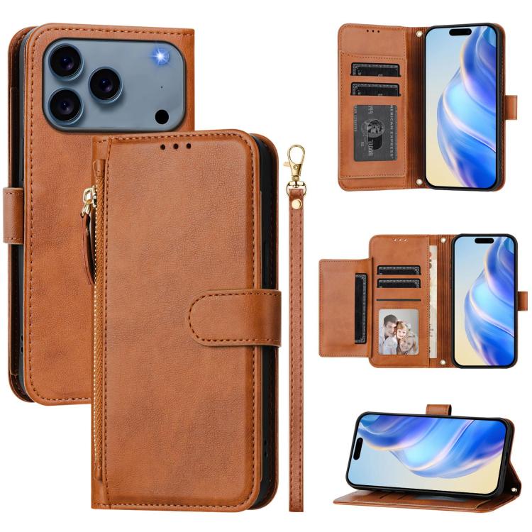 Portafoglio con cerniera e slot multi-carta Custodia per telefono in pelle, For iPhone 17e / 16e, For iPhone 17 Pro Max, For iPhone 17 Pro, For iPhone 17