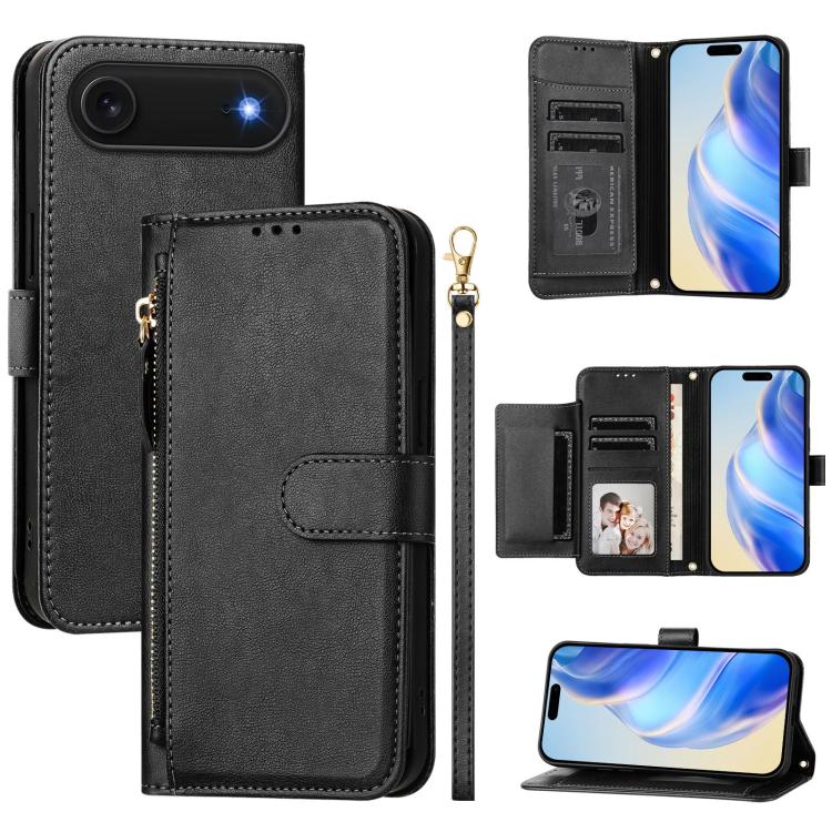 Portafoglio con cerniera e slot multi-carta Custodia per telefono in pelle, For iPhone Air, For iPhone 16 Pro Max, For iPhone 16 Pro, For iPhone 16 Plus