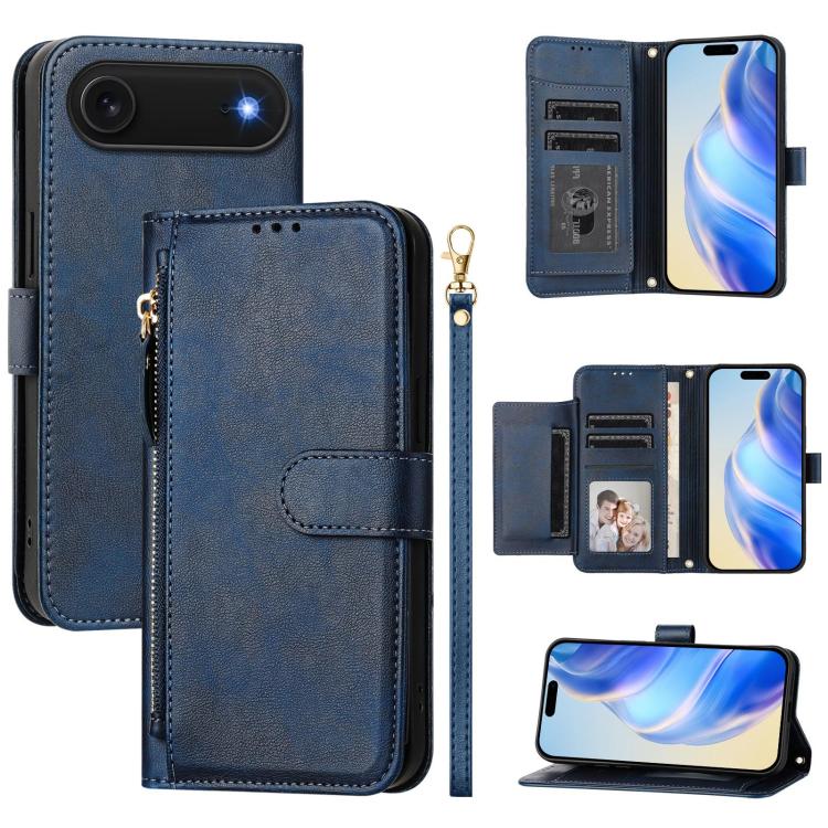 Portafoglio con cerniera e slot multi-carta Custodia per telefono in pelle, For iPhone Air, For iPhone 16 Pro Max, For iPhone 16 Pro, For iPhone 16 Plus
