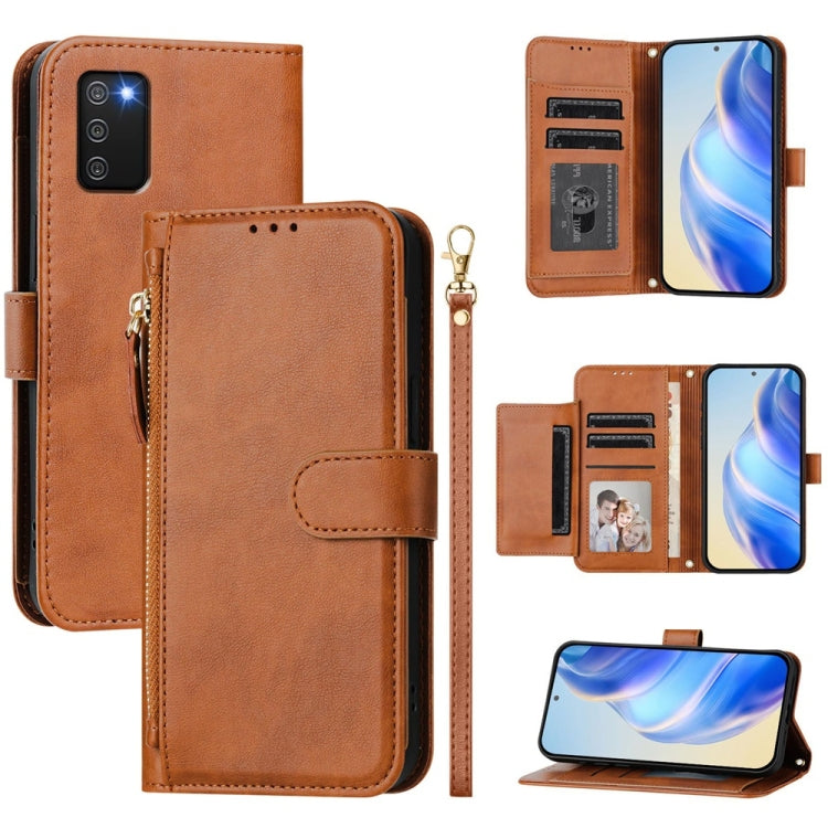 Portafoglio con cerniera e slot multi-carta Custodia per telefono in pelle, For Samsung Galaxy A02s 164mm, For Samsung Galaxy A02s 166mm