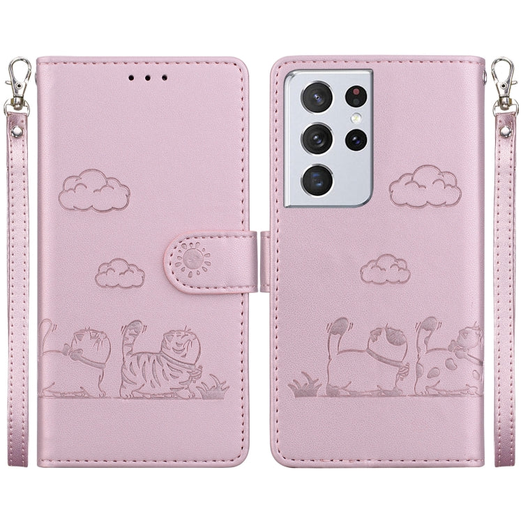 Custodia per telefono in pelle RFID con simpatici gatti, For Samsung Galaxy S21+ 5G, For Samsung Galaxy S21 Ultra 5G