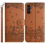 Custodia in pelle con motivo gatto per Samsung Galaxy A26 5G