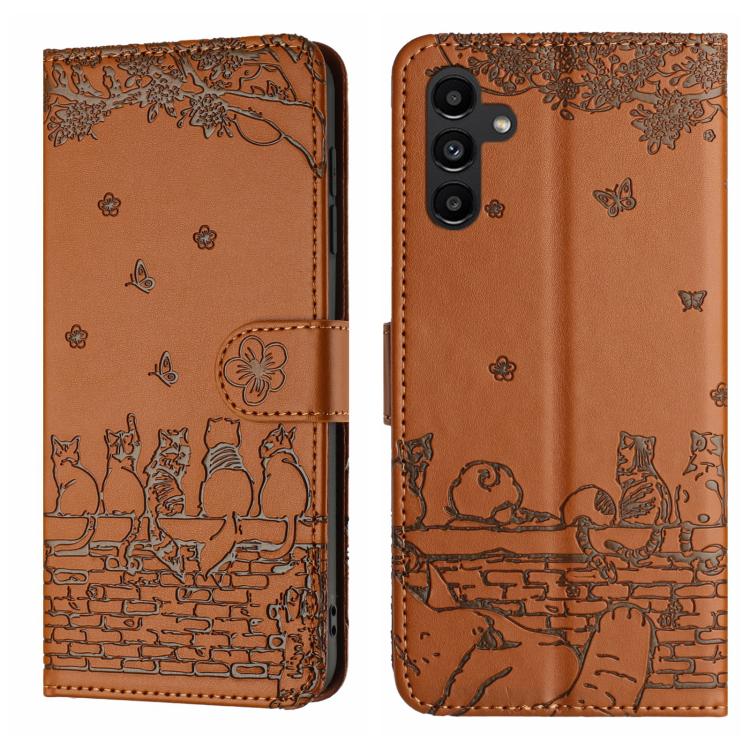 Custodia in pelle con motivo gatto per Samsung Galaxy A26 5G
