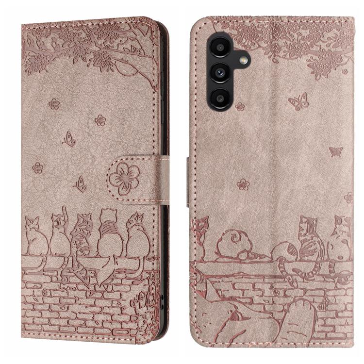 Custodia in pelle con motivo gatto per Samsung Galaxy A26 5G