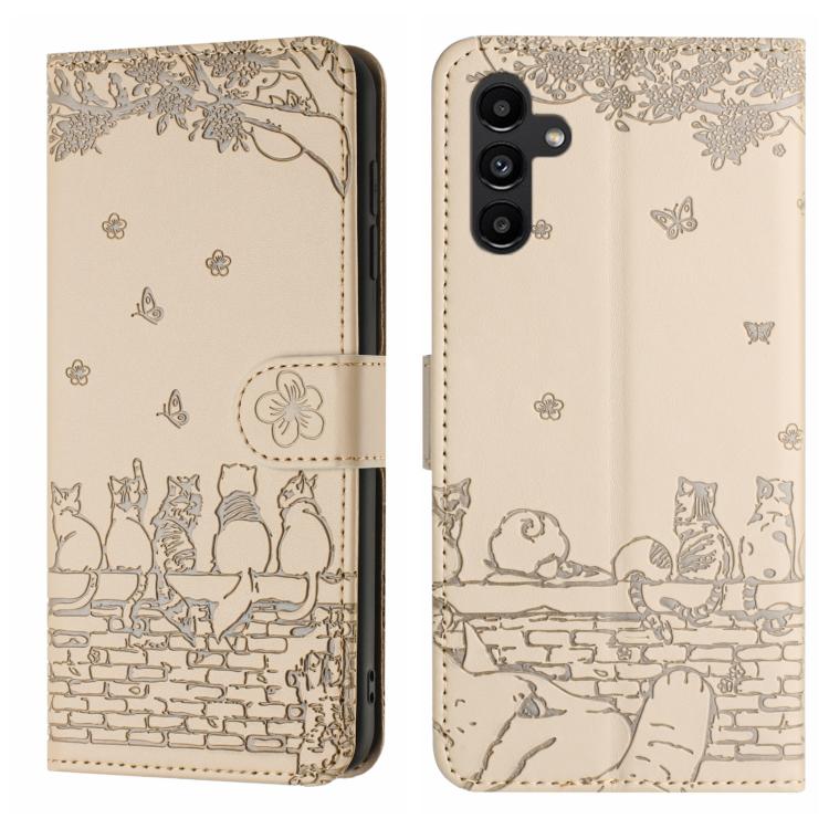 Custodia in pelle con motivo gatto per Samsung Galaxy A26 5G
